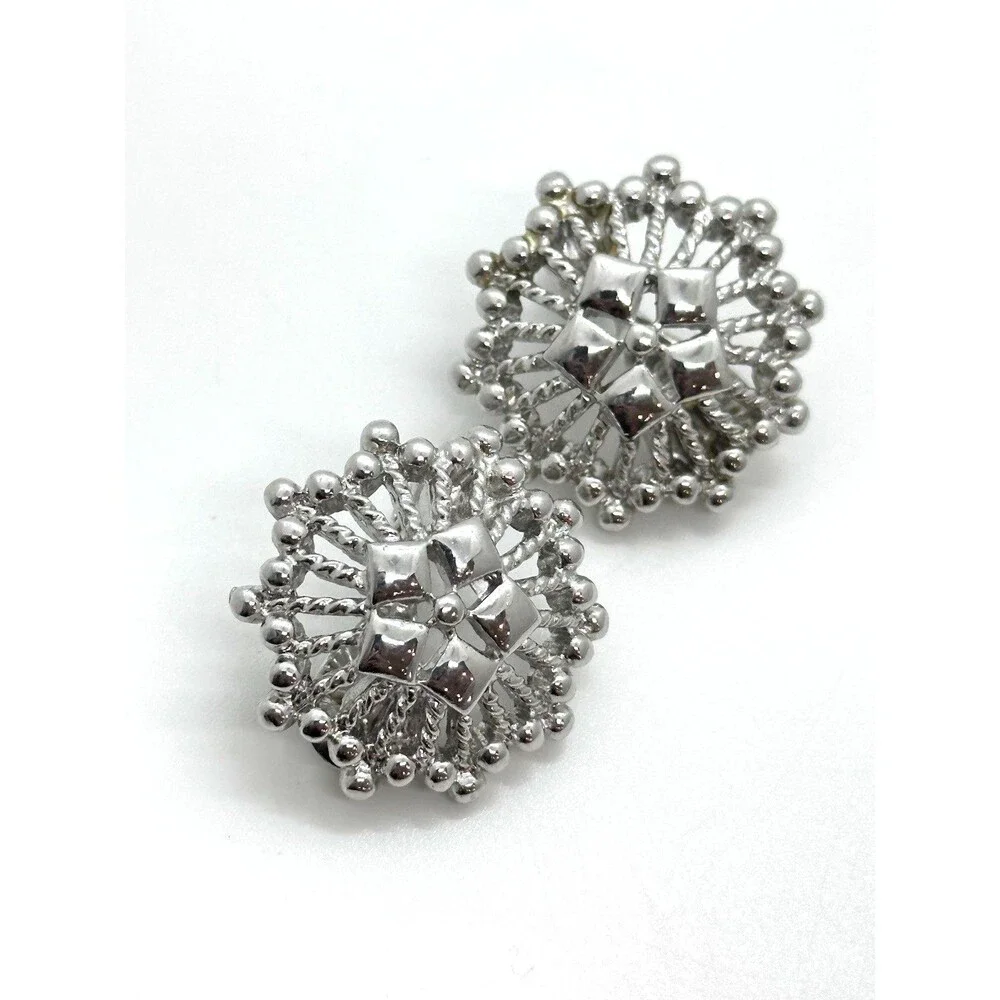 Monet Silver Tone Clip On Flower Earrings